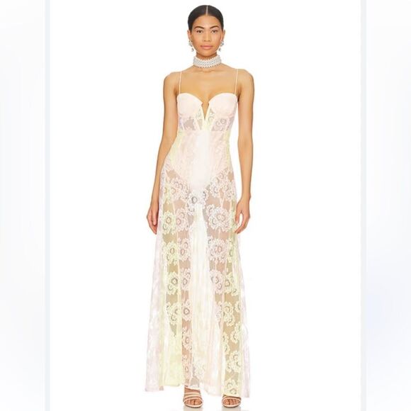 NWT For Love Lemons Blossom Maxi Dress Ivory Medium Revolve - Picture 1 of 16